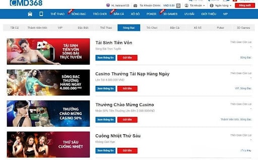 Khuyến mãi tài xỉu nhà cái CMD368 tại sảnh casino